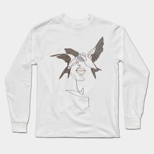 Line art woman bird Long Sleeve T-Shirt